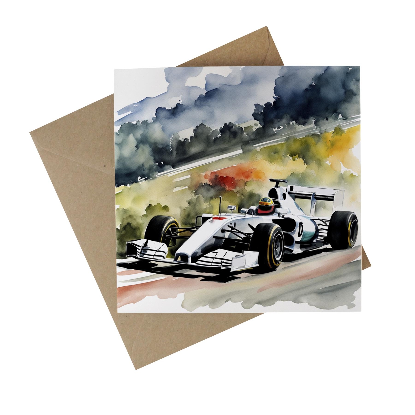 Yellow Super Cult Race Car Recycled Paper Card - Classic Cars Eco Greetings Card