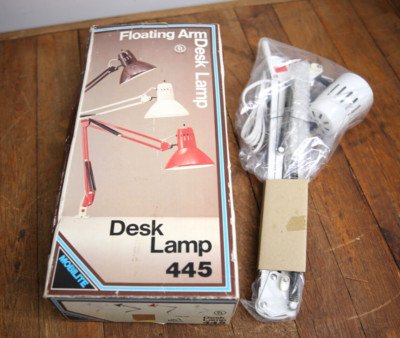 Vintage Industrial Desk Lamp Light Drafting Arm Mid Century White art studio NOS