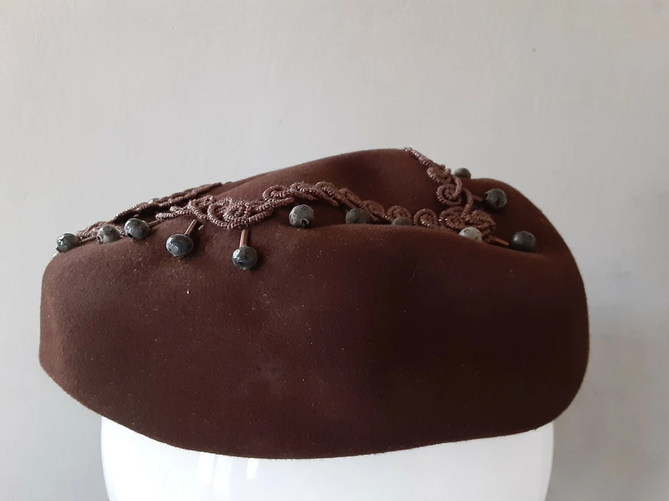 De colección. Sombrero pastillero de lana marrón boina Stetson Fifth Avenue cuentas John B. Stetson Co  Foto 4 de 4