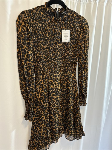 Mini Vestido Whistles Clásico Leopardo Fruncido Manga Larga Estampado Animal Talla 2 - Imagen 2 de 11