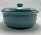 Vintage L.A. Bauer Turquoise Green Casserole Covered Dish Round with Lid Pottery