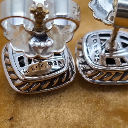 David Yurman Sterling Silver Petite Albion 5x5 Black Onyx Diamonds Stud Earring - Picture 4 of 4