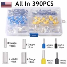390Pcs AWG 2 4 6 8 10 12 14 16 Wire Ferrules Kits Crimp Terminals Connectors Kit