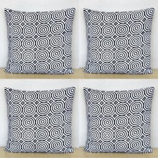 Ensemble De 4 Pcs Housse De Coussin En Coton Noir Rond 16"