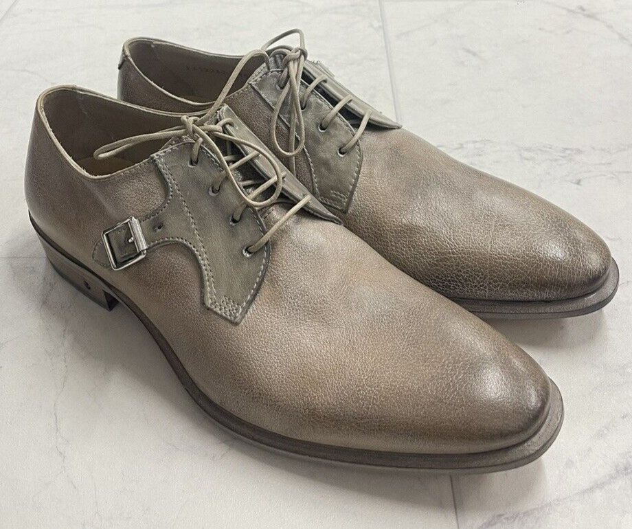 JOHN VARVATOS Tan‎ Beige Leather Sz 12 M Lace Up Oxford Derby Dress Shoes JOHN VARVATOS Size 10 Antique Grey Suede Oxford Lace-Up  main image 2