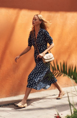 BNWT Boden Elsa Midi Tea Dress Sz 16, Navy Dotty