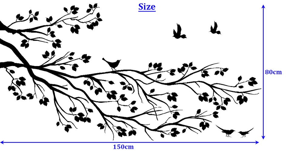 Large Tree Branch Wall Sticker & Birds Wall Art Vinyl DIY Home Decor ...