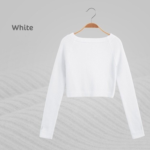 Sweater Soft Long Sleeve Knitwear Teen Elastic Ballet Flat Shoulder Sweater - Picture 30 of 32