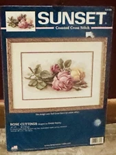 Cross Stitch Kit 13720 Sunset Rose Cuttings Counted 14 X 9 Pink Yellow Roses New