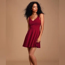Lulus Red Fit & Flare Mini Dress Sleeveless V Neck Party Cocktail Size Small