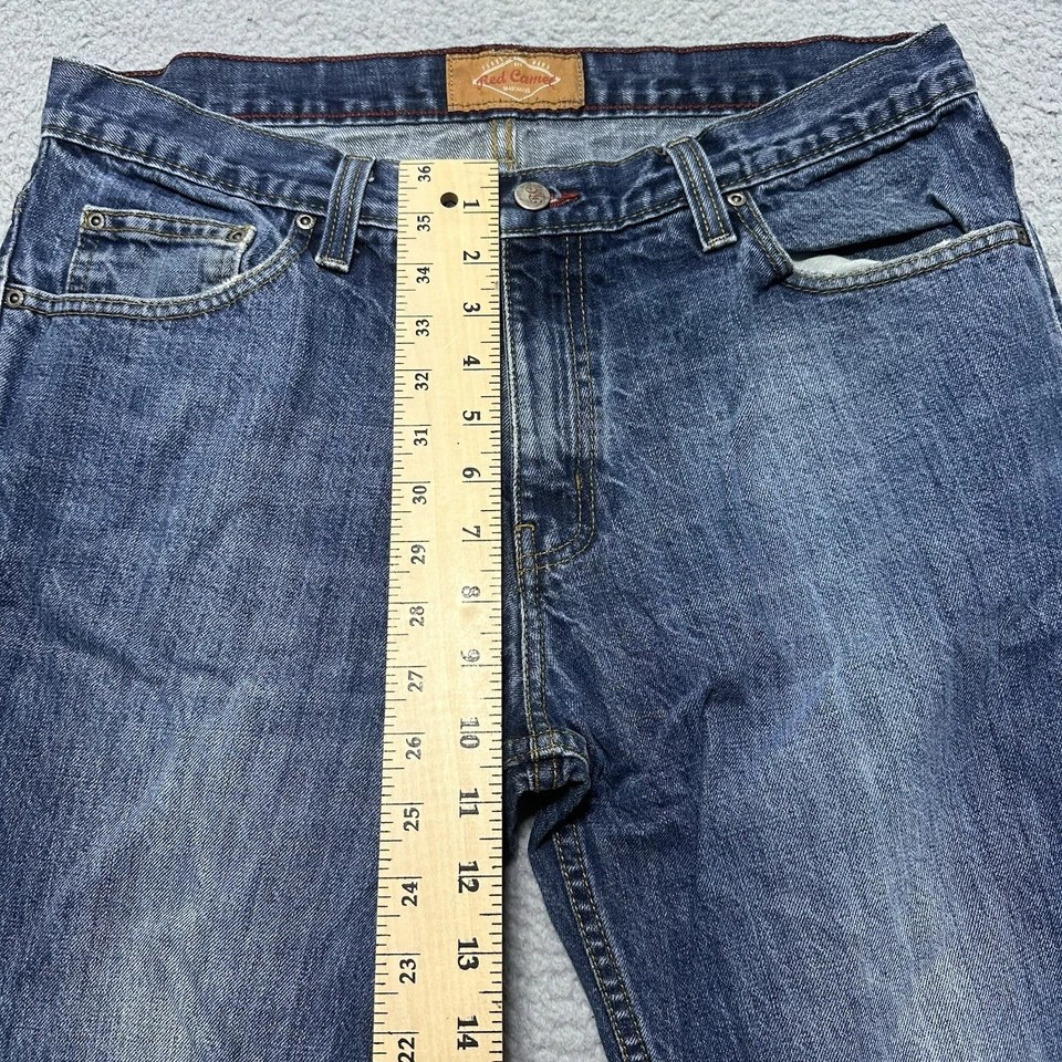 Jeans masculino camelo vermelho 33X32 azul denim perna reta lavagem média - Imagem 3 de 4