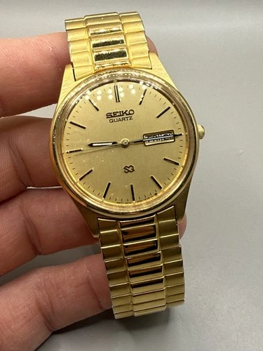 VTG Seiko SQ Quartz Gold Tone Men’s Watch 35mm 1990s 5Y23-8040 New Battery