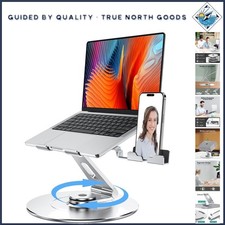 Ergonomic Adjustable Laptop Stand with 360  Rotation  Phone Holder - Silver