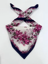 WOMEN HANDKERCHIEF CHRISTIAN DIOR FLORAL Pink White COTTON POCKET SQUARE 18”