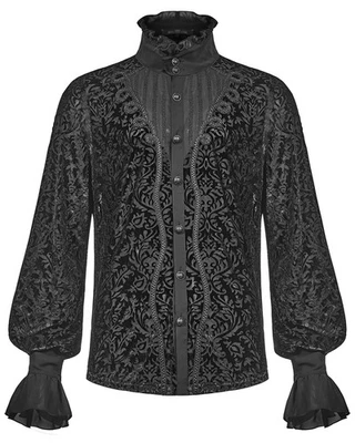 Punk Rave Hombre Gótico Steampunk Dandy Vampiro Camisa Top Terciopelo Negro - Imagen 1 de 4