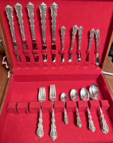 STERLING SILVER FLATWARE - INTERNATIONAL - ANGELIQUE - TOTAL 1476g, SOLID 986g
