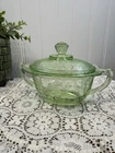 Vintage Anchor Hocking Princess Green Uranium Glass Sugar Bowl With Lid