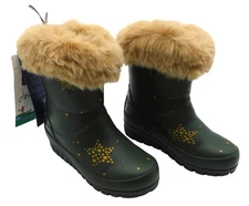 NWT Joules Girls Size 10 Little Kids Muted Green Boots Wellies Faux Fur Star