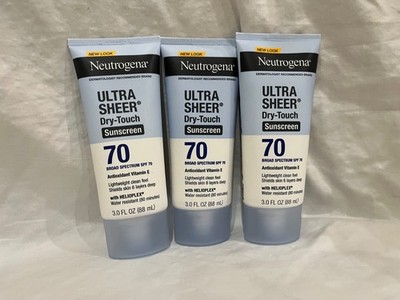 (3) Neutrogena Sunscreen Ultra Sheer SPF 70 Dry Touch Lotion 3 OZ Each