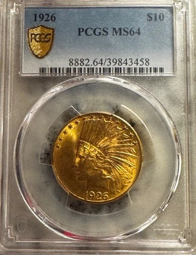 1926 $10 Gold Indian Head Eagle- Certified PCGS  MS64 Gold Label -Very Nice