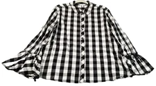 TIME AND TRU Button Up Shirt Womens 2XL XXL Black White Buffalo Check Preppy Top