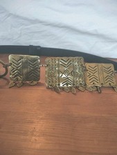 Chico s Vintage Boho Tribal Plate Belt - Genuine Leather Etched Brass - S/M