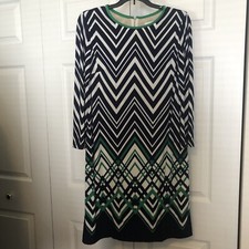 Eliza J Dress Blue Green White Chevron Shift Dress Size 6 Lined