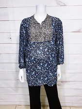 Chaps Womens Top Size 2X Blue & Black Floral