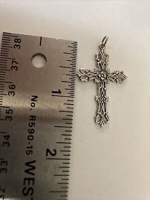 925 Sterling Silver Pierced Tk Signed Cross Pendant 5.6g 1.5 925 Sterling Silver Pierced Tk Signed Cross Pendant 5.6g 1.5