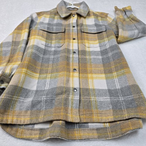 Old Navy Yellow Plaid Flannel Heavy Snap Button Shacket Oversized Size S Small - Picture 6 of 19