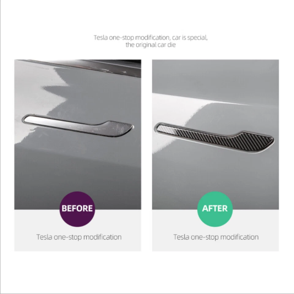 4x ABS Fibra de Carbono Tesla Modelo 3 Puertas Manija Cubierta Envoltura Protectora Adhesiva Foto 4 de 4
