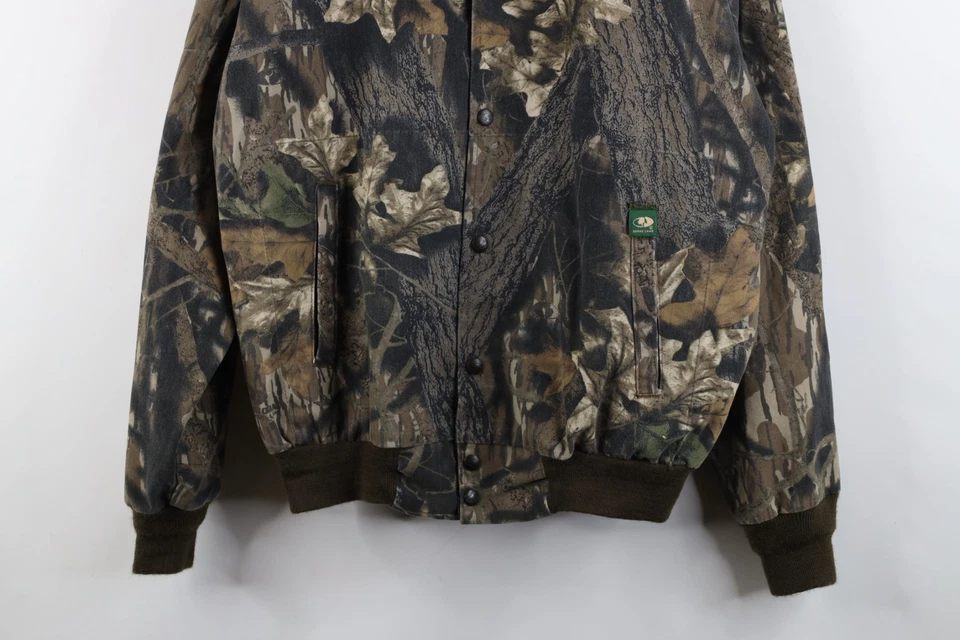 Vintage 80s 90s Mossy Oak Camouflage Mens Large Faded Button Bomber Jacket USA - Image 3 of 4