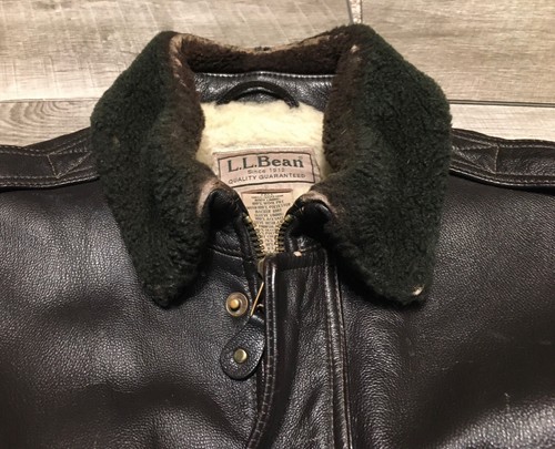 L.L. Bean Men’s Leather Sherpa Lined G1 Bomber Jacket Made In Turkey Medium Vtg - Picture 4 of 13