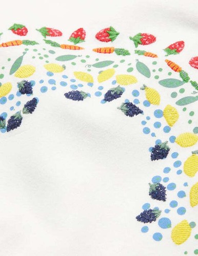 Mini Boden Girl's Short Sleeve Embroidered Rainbow T-shirt in Ivory Vegetable - Picture 2 of 3