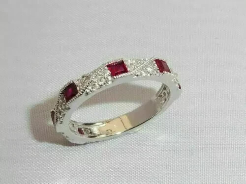 2Ct Princess Lab-Created Ruby Women Eternity Wedding Ring 14K White Gold Plated - Picture 5 of 9