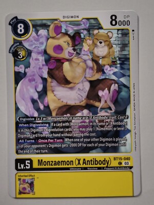 Monzaemon (X Antibody) BT15-040 C Digimon CCG | Exceed Apocalypse