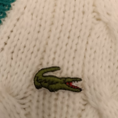 Mens Lacoste Izod Cable Knit Cream V Neck Vintage Jumper Size Large Rare - Picture 5 of 12