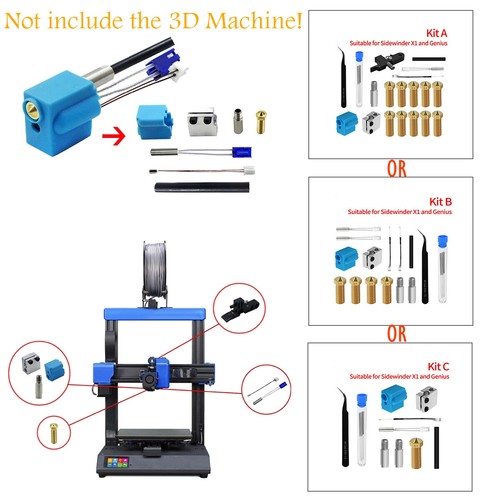 Nozzle Sleeve Thermistor Heating Tube Throat Kit For 3D Printer Sidewinder X1 - Afbeelding 1 van 10