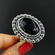 Natural Black Onyx Oval Gemstone 925 Sterling Silver Proposal Women's Ring