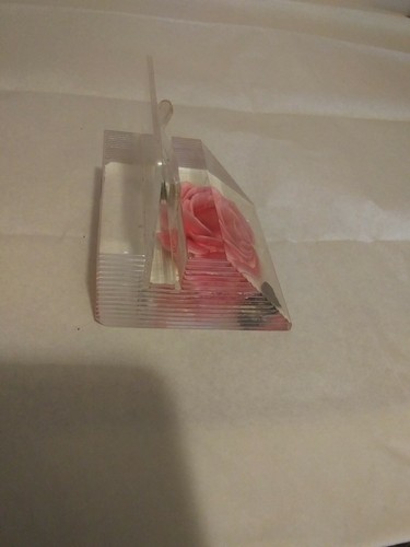 Vintage Lucite Pink Rose Desk Top Card Recipe Memo Note Holder - Picture 3 of 10