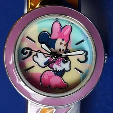 Disney MZB MINAQ608 Minnie Mouse Metal Bangle Cuff Bracelet Watch+Battery. Works