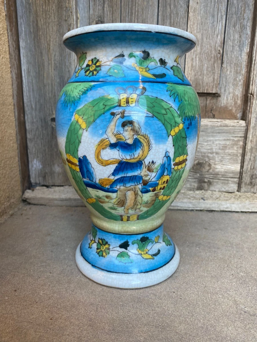 Oairse Vaso In Terracotta Fatto A Mano - 4 Manici, Finitura Opaca, Stile Vintage Rustico - Altezza 25 Cm - Per Casa, Ufficio, Caffetteria