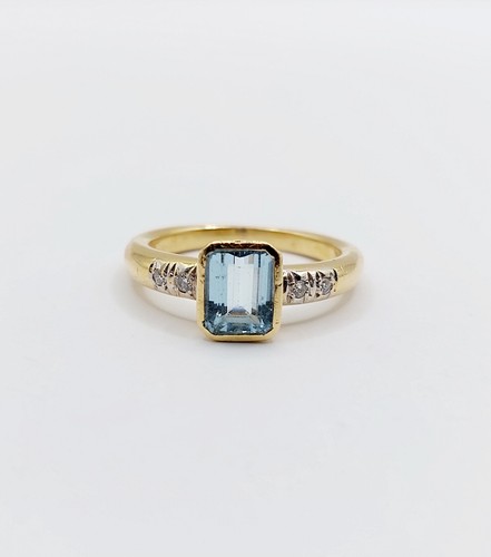 Anillo art deco oro 18k agua marina 0,90 quilates y diamante (alrededor de 19... - Imagen 3 de 12