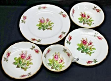 5 Pc - Royal Chelsea Moss Rose - Cup Saucer Berry Bowl Bread Salad Plate (638)