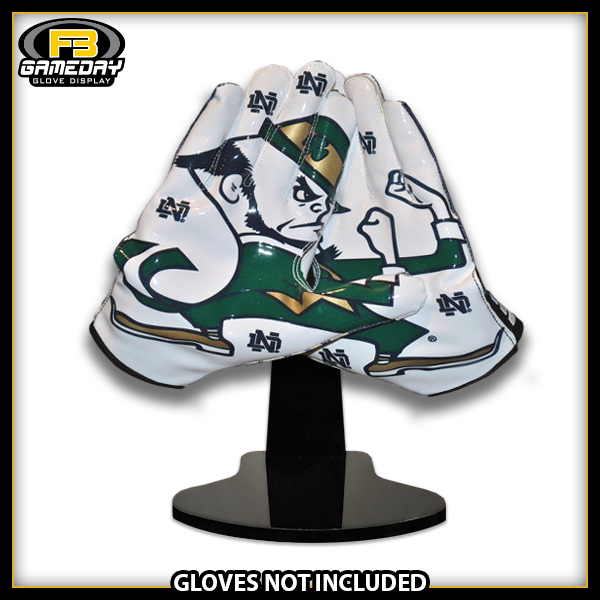 Football Receiver Gloves Display w/ Stand for Notre Dame Fighting Irish  Gloves