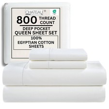100 Egyptian Cotton Sheets Queen Size Bed Set, Deep Pocket Queen Sheet set, ...