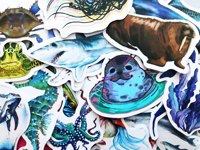 50 Aquatic Marine Ocean Life Stickers Scrapbooking Journal Skin Lot Bulk Decals
