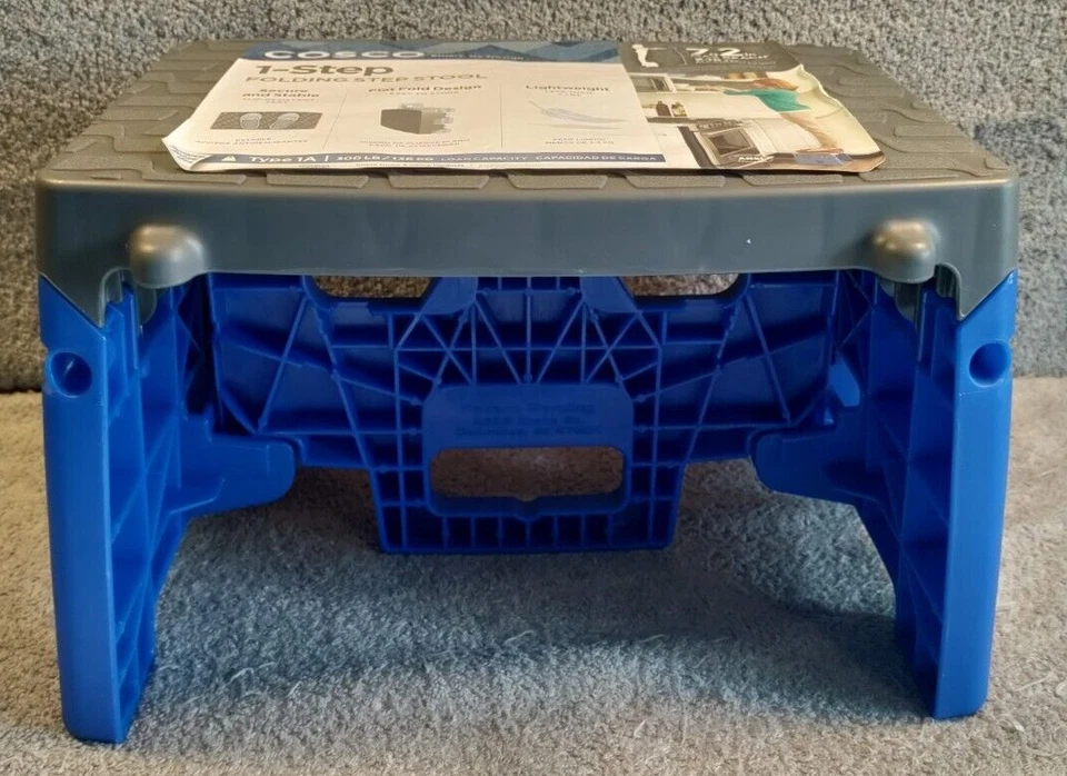 Cosco One-Step Folding Step Stool, 7'2" reach Blue and Grey New With Sticker - Image 2 of 4