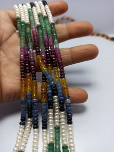 Natural Multi Sapphire Necklace Faceted Beads 420 Carat 21'' 4 Strand Necklace - Picture 7 of 8