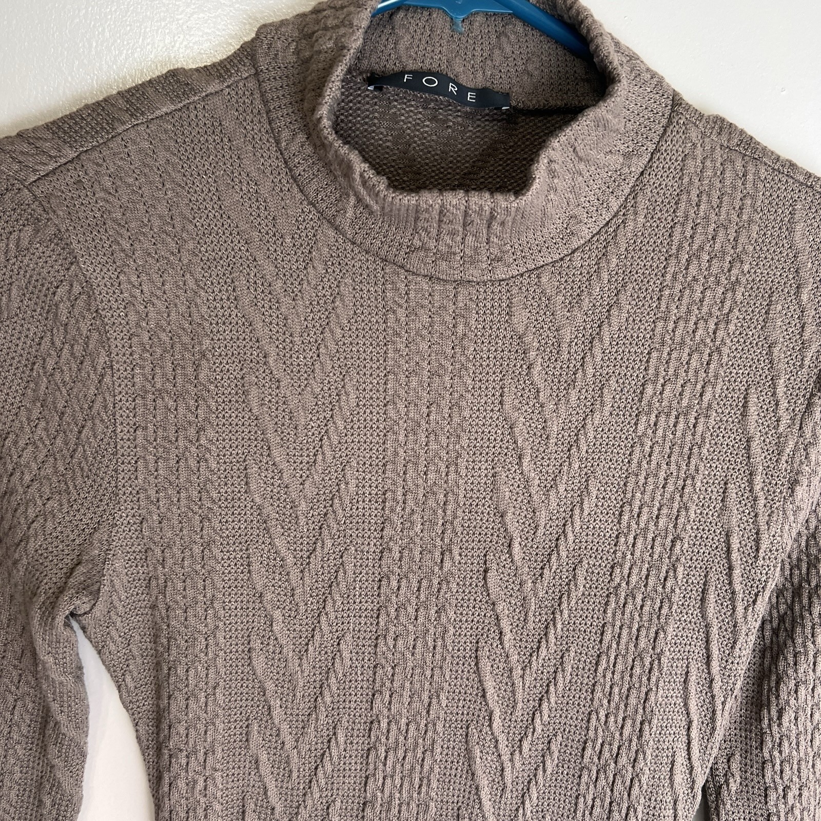 FORE Mocha Cable Knit Bodycon Long Sleeve Dress with Open Back Size Small EUC image 2